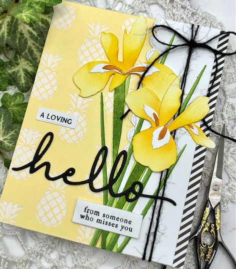 Iris Cards, Yellow Iris, Memory Box Cards, Flower Dies, The Greetery, Papertrey Ink Cards, Handmade Thank You Cards, Nature Spring, Hand Stamped Cards