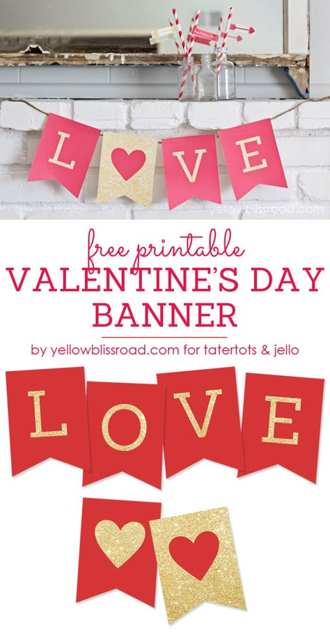 Free Printable LOVE Valentine Banner. Valentine's decor idea. Free Printable Banner, Valentinstag Party, Valentine Banner, Happy Hearts Day, Valentine's Day Printables, Valentines Printables Free, My Funny Valentine, Free Valentine, Printable Banner