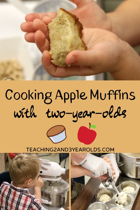 These easy apple muffins are a fun way to introduce toddlers to baking. I've included free printable sequence cards and a booklet to make this cooking activity even more fun! #2yearolds #toddler #baking #cooking #printable #recipe #apple #muffins #teaching2and3yearolds Easy Applesauce Muffins, Toddler Baking, Baking With Toddlers, Cooking With Toddlers, Preschool Cooking, Baking Theme, Kids Cooking Recipes, Apple Muffins, Allergy Free Recipes