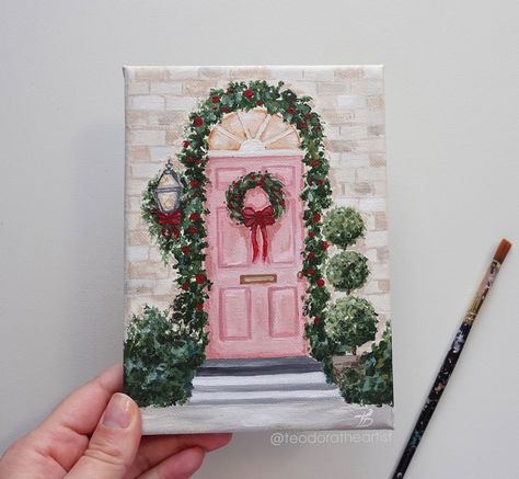 Easy Small Christmas Painting, Cute Paintings On Canvas Christmas, Small Canvas Paintings Christmas, Easy Cute Christmas Paintings, Small Christmas Canvas Paintings, Mini Canvas Paintings Christmas, Acrylic Painting Christmas Cards, Small Canvas Christmas Paintings, Painted Christmas Cards Acrylics