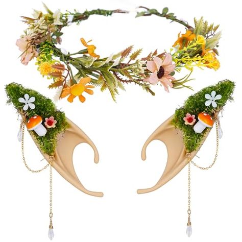 Forest Fairy Headpiece, Forest Fae Costume, Forest Fairy Costume Diy, Mushroom Fairy Costume, Fairycore Cosplay, Mushroom Crown, Flower Crown Fairy, Woodland Fairy Crown, Mushroom Elf