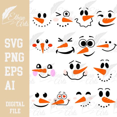 Printable Snowman Faces, Svg Snowman, Snowman Svg, Printable Snowman, Snowman Clipart, Funny Snowman, Christmas Cut Files, Snowman Faces, Tassen Design