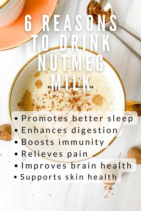 Discover the incredible health benefits of drinking nutmeg milk! From promoting better sleep and enhancing digestion to boosting immunity and relieving pain, nutmeg milk is a powerful addition to your diet. It also supports brain health and maintains healthy skin. Follow for more health tips and delicious recipes! 🌿🥛 #NutmegMilk #HealthBenefits #NaturalRemedies #WellnessTips #HealthyLiving Moon Milk Recipe For Sleep, Nutmeg Benefits, Moon Milk Recipe, Workout Recovery Drink, Boosting Immunity, Nutritious Smoothie Recipes, Moon Milk, Milk Benefits, Poor Digestion