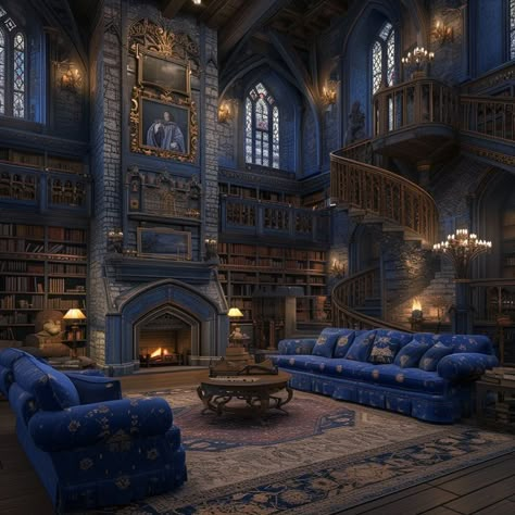 Ravenclaw Tower Aesthetic, Hogwarts Aesthetic Ravenclaw Common Room, Harry Potter House Ideas, Ravenclaw Living Room, Ravenclaw Home Decor, Pottercore Aesthetic, Hogwarts Common Rooms Ravenclaw, Fantasy Common Room, Fantasy Home Aesthetic