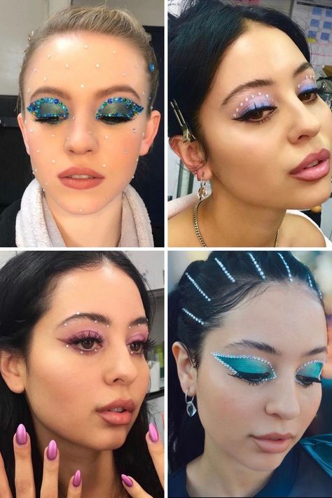 Euphoria Makeup Kate, Euphoria Eyeliner Looks, How To Do Euphoria Makeup, Cassie Euphoria Makeup Blue, Euphoria Themed Makeup Maddy, Euphoria Gem Makeup, Mandy Euphoria Makeup, Euphoria Blue Makeup, Euphoria Party Looks