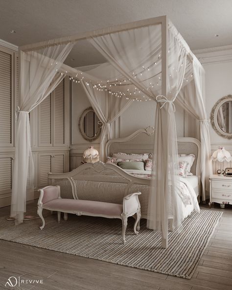 White Four Poster Bed Ideas, Bedroom Inspo Canopy Bed, Vintage Bed Frame Ideas, Victorian Daybed, Victorian Era Bedroom, 4 Poster Bedroom Ideas, 4 Poster Bed Ideas, Vintage Girl Bedroom, Four Poster Bedroom Ideas