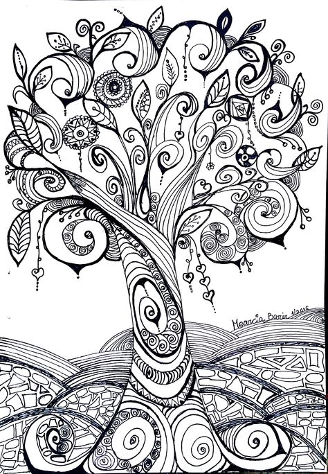 My tree doodle 16.1.2016 Tree Coloring, Tree Doodle, Doodle Art Flowers, Tree Of Life Art, Zentangle Artwork, Tree Coloring Page, Zen Doodle Art, Doodle Art Drawing, Tangle Art