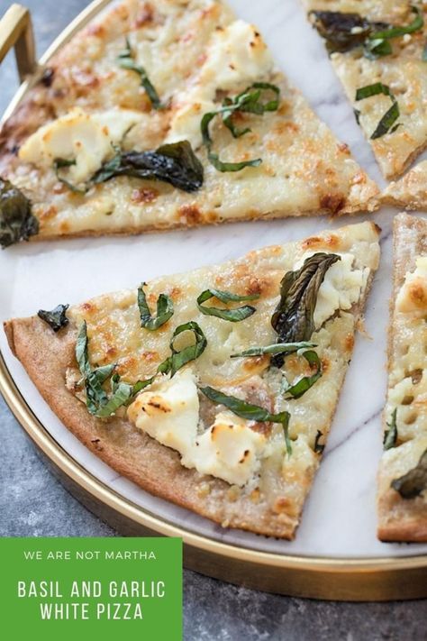 Garlic White Pizza, Olive Oil Pizza, Basil Pizza, White Pizza Recipes, Wheat Pizza Dough, Coconut Curry Sauce, Whole Wheat Pizza, White Pizza, Garlic Olive Oil