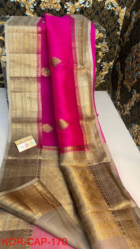 CAP EXCLUSIVE *kora banarasi SAREE Kora Silk Sarees kalakari Maheen work design *PALLU *Rich deisgn * Smooth & Soft Fabric * With Silkmark Certified Price:5699+shipping To Buy, click here or Whatsapp image to chat directly with us: Whatsapp on+ 91 9502316419 For daily updates on our latest collections, follow us on FB page https://www.facebook.com/elegantfashionwearindia/ Instagram: https://www.instagram.com/elegantfashionwear/ Pinterest: https://pin.it/5Fp6x0t You tube : https://youtube.com Kora Silk Sarees, Fancy Sarees Party Wear, Chanderi Silk Saree, Plain Saree, Traditional Indian Outfits, Banarasi Silk Saree, Bridal Silk Saree, Banarasi Saree, Work Design