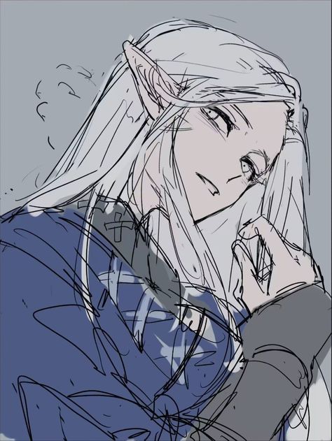 Blue Hair Dnd Character, Winter Elf Art, Elf Design Character, Silver Hair Character Art, Elf Oc Female, Elfs Drawing, Snow Elf Art, Elf Drawing Reference, Elf Oc Character Design