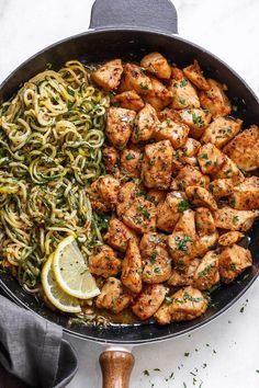 Garlic Butter Chicken Bites with Lemon Zucchini Noodles - They're so juicy, tender, and delicious you'll eat them hot right off the pan! Ready for a new chicken dinner winner? Lemon Zucchini Noodles, Garlic Butter Chicken Bites, Butter Chicken Bites, Chicken And Pasta, Lemon Zucchini, Zoodle Recipes, College Living, Garlic Butter Chicken, Chicken Bites