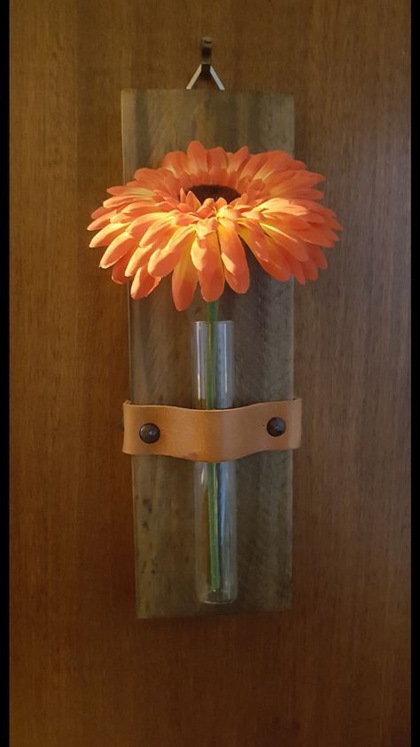 Test Tube Crafts, Tube Crafts, Repurposed Pallet Wood, Hanging Vase, Test Tube Vase, Hanging Vases, Driftwood Decor, Wooden Pallet Projects, Spring Projects