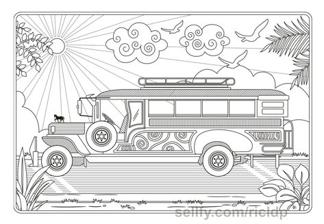 Philippine Jeepney Coloring Page #jeepney #coloringpage #vehicle #digitalart Jeepney Drawing, Philippine Jeepney, Hand Lettering Alphabet Fonts, Coloring Set, Filipino Art, Philippines Culture, Drawing Template, Bible Coloring Pages, Hand Lettering Alphabet