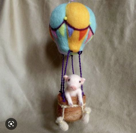 Hot Air Balloon Mobile, Felted Projects, Cute Piggy, Hot Air Balloon Ride, Balloon Mobile, Adventure Is Out There, Baby Mobiles, Felting Ideas, Cute Piggies