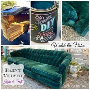 Painting Fabric Furniture, Chalk Paint Makeover, Paint Upholstery, Velvet Painting, Painting Fabric, Fabric Furniture, Painted Drawers, Velvet Couch, Paint Furniture