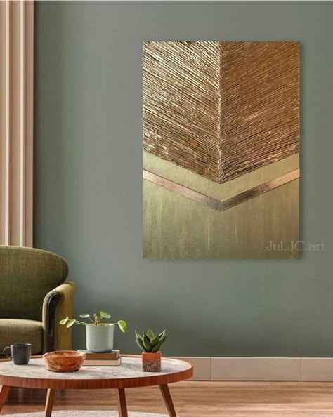 Gold Abstract Wall Art Golden Wall Decor Textured Painting | Living room wall art on Canvas | Modern interior decor Abstract painting by Juliya JC Textured Art Ideas, Golden Wall Decor, Gold Abstract Wall Art, Metallic Painting, Gold Abstract Art, Interior Decor Living Room, Gold Artwork, Spray Paint Canvas, Wall Art On Canvas