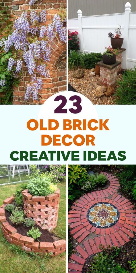 Enhance the aesthetic appeal of your outdoor area with timeless old brick landscaping ideas. Discover creative ways to incorporate old bricks into your yard for a charming and rustic touch. Whether you're looking to create pathways, patios, retaining walls, or garden borders, old bricks can bring character to your landscape in unique ways. Embrace the beauty of repurposed materials and start planning your brick-inspired project today. Add a touch of nostalgia and elegance to your outdoor space w Red Brick Yard Ideas, What To Do With Bricks Ideas, Brick Wall Ideas Outdoor, Diy Brick Garden Bed, Uses For Old Bricks, Brick Projects Outdoor, Red Brick Home Landscaping, Brick Curbing, Book Bricks Garden