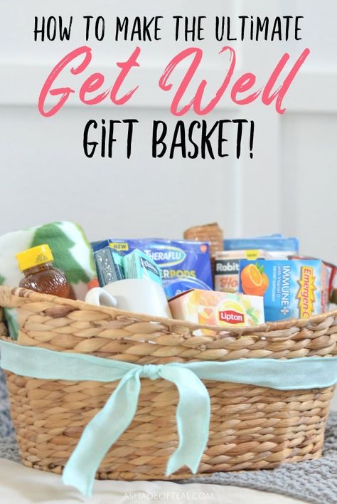 Medicine Basket Gift, Stomach Bug Gift Basket, Kidney Surgery Care Package, Get Well Food Basket, Sick Basket Ideas, Get Well Box Care Packages, Get Well Package Ideas, Sick Basket For Friend, Get Well Soon Basket For Men