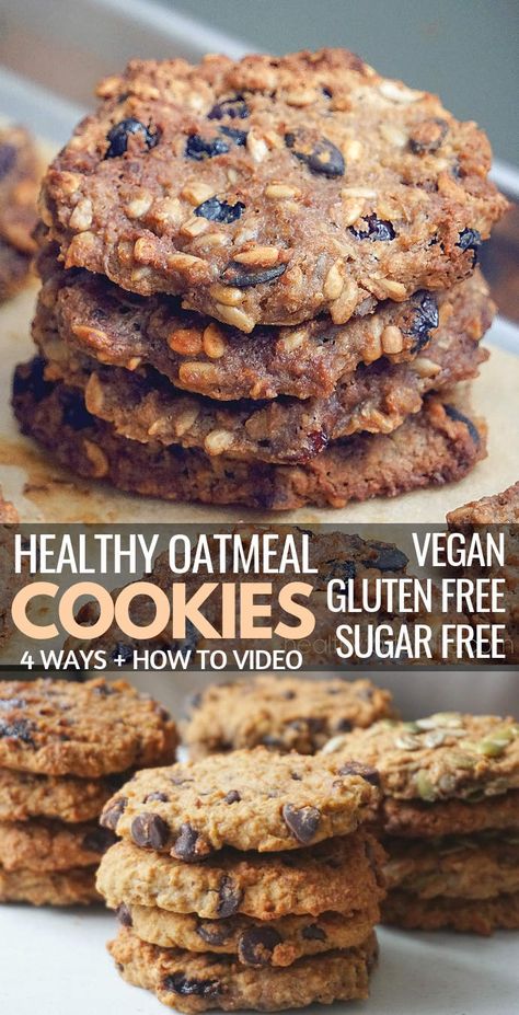 Simple Clean Eating, Healthy Oat Cookies, Oatmeal Applesauce Cookies, Sugar Free Oatmeal, Vegan Oatmeal Cookies, Vegan Gluten Free Cookies, Gluten Free Oatmeal Cookies, Dairy Free Soy Free, Vegan Egg