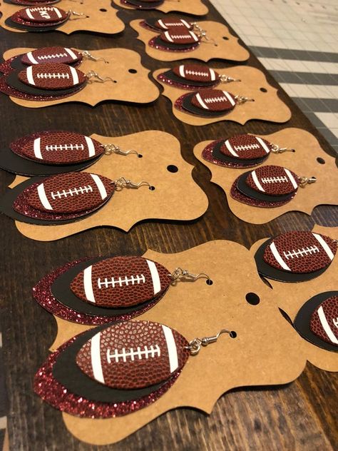 Leather Football Earrings, Lotus Flower Jewelry, Football Earrings, Diy Leather Earrings, Leather Jewelry Diy, Personal Color, Cricut Creations, Custom Earrings, Leather Projects