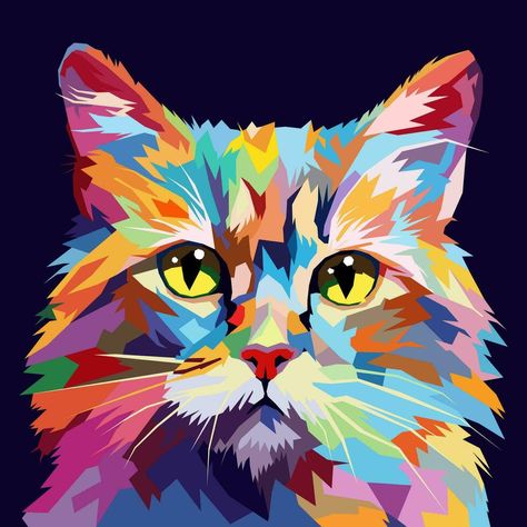 cat face drawn using WPAP art style, pop art, vector illustration. Wpap Art Animal, Cat Face Drawing, Pop Art Face, Pop Art Cat, Wpap Art, Pop Art Animals, Cityscape Photos, Logo Banners, Nature Backgrounds