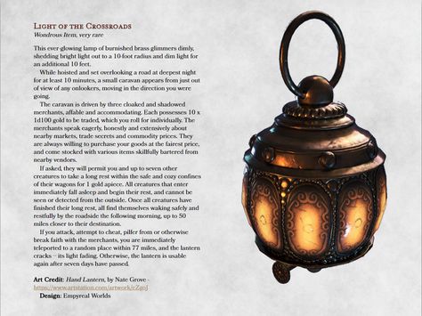 Light of the Crossroads. Stay a while and listen, and shop. : UnearthedArcana Homebrew Items, Fantasy Map Making, Dnd Homebrew, Dungeon Master's Guide, Dungeons And Dragons 5e, D D Items, Dnd 5e Homebrew, Dnd Dragons, Ice And Fire