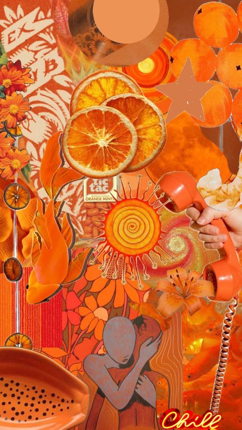 #vibes #orangecollage Collage Design Ideas, 111 Tattoo Ideas, Sun Wallpaper, Orange Icons:), Flower Gift Ideas, Color Collage, Orange Aesthetic, Sun Art, Orange Wallpaper