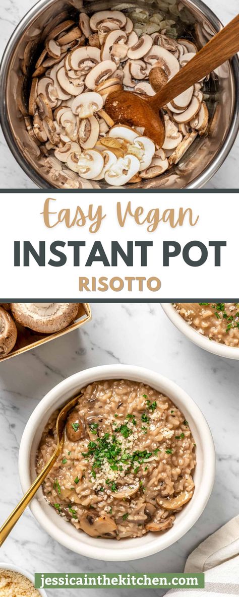 Easy Vegan Instant Pot Risotto is a great way to get all the delicious flavours of traditional risotto without having to stand over the stove ladling liquid into the pot every few minutes. The Instant Pot’s pressure cooking technology allows you to cook the risotto quickly and evenly, without worrying about it ending up too gloopy (that’s a word, right?) or too dry. I love my vegan mushroom risotto recipe, but it’s made the traditional way, which means there’s a lot of wasted time. Vegan Risotto Instant Pot, Mushroom Risotto Instant Pot, Traditional Risotto, Instant Pot Risotto, Vegan Mushroom Risotto, Leek Risotto, Vegan Instant Pot, Vegan Risotto, Vegan Italian Recipes