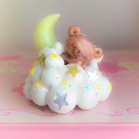 Fimo Sculpture, Cloud Clay, Clay Cloud, Cloud Ceramic, Diy Stars, Bear Clay, Foam Clay, Sleepy Bear, Art Style Challenge