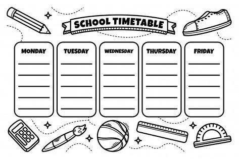 School Timetable Design Aesthetic, Activity For English, School Timetable Template, Timetable Design, Timetable Template, School Timetable, School Illustration, School Icon, Education Icon