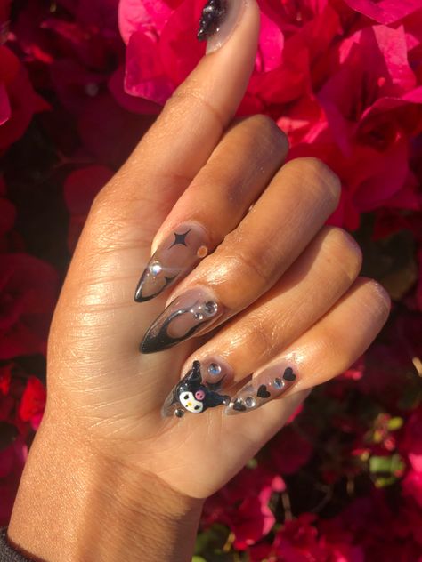 Kuromi Nails Acrylic, Nails Acrylic Aesthetic, Nails Kuromi, Kuromi Nails, Nails Pink Acrylic, Acrylic Aesthetic, Pink Toe Nails, Nails Bling, Ten Nails