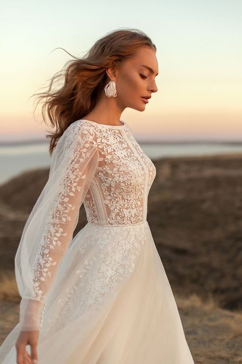 Side Lace Wedding Dress, Wedding Dresses High Neck Long Sleeve, Romantic Modest Wedding Dress, Modest Wedding Dresses For Short Brides, Shear Sleeve Wedding Dress, Long Sleeve Aline Wedding Dress, Garden Wedding Gown, Romantic Boho Wedding Dress, Sleeve Wedding Dress Lace