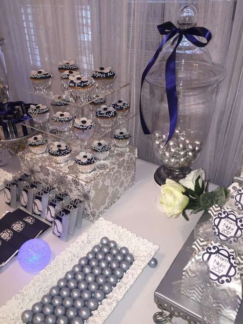 Prom Sweet Table Ideas, Blue Prom Decorations, Prom Set Up Ideas, Prom Send Off Food Ideas, Prom Sendoff Decoration Ideas, Prom Table Decorations, Prom Send Off Ideas, Prom Send Off Ideas Decorations, Prom Party Ideas