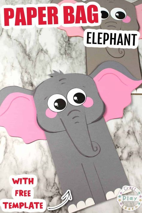 Elephant Art And Craft, Elephant Craft, Elephant Template, Zoo Crafts, Zoo Animal Crafts, Bag Puppet, Circus Crafts, Lion Craft, Elephant Crafts