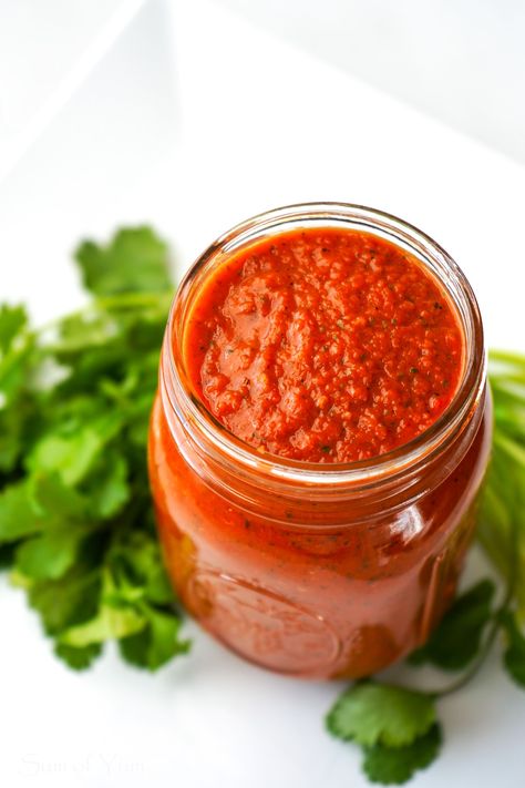 This easy sofrito recipe is a sofrito rojo or red sofrito sauce made from scratch and is used to add flavor to so many dishes! SumofYum.com Goya Sofrito Recipes, Red Sofrito Recipe, Sofrito Sauce Recipe, Easy Sofrito Recipe, Vegan Pesto Sauce, Sofrito Recipe, Low Carb Marinara, Restaurant Style Salsa, Chipotle Chili