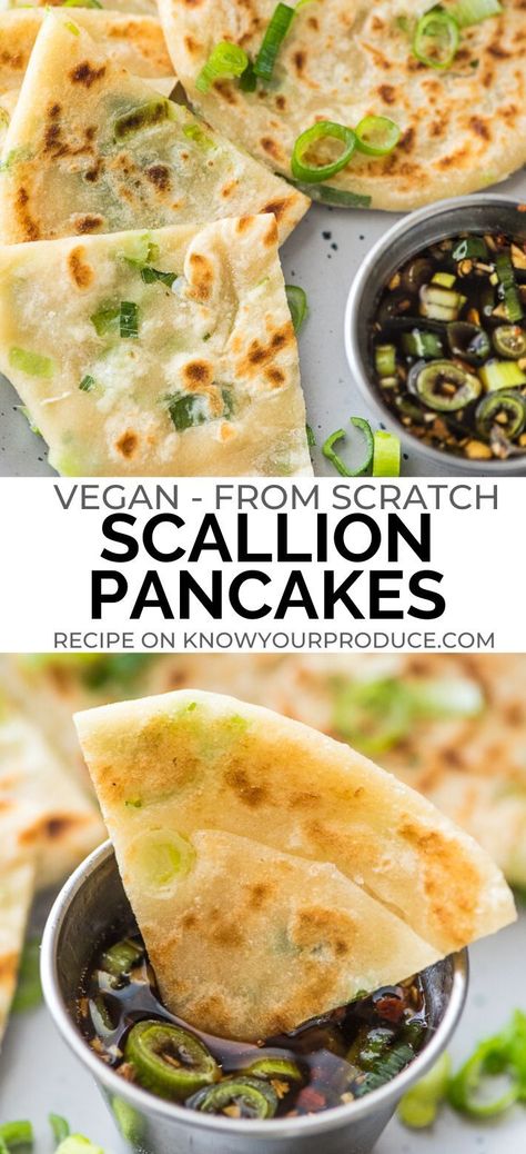 Pancake Sauce, Scallion Pancakes Chinese, Scallion Pancake Recipe, Chinese Appetizers, Vegetarian Appetizer, Scallion Pancakes, Vegan Pancakes, Vegan Nutrition, Vegan Sandwich