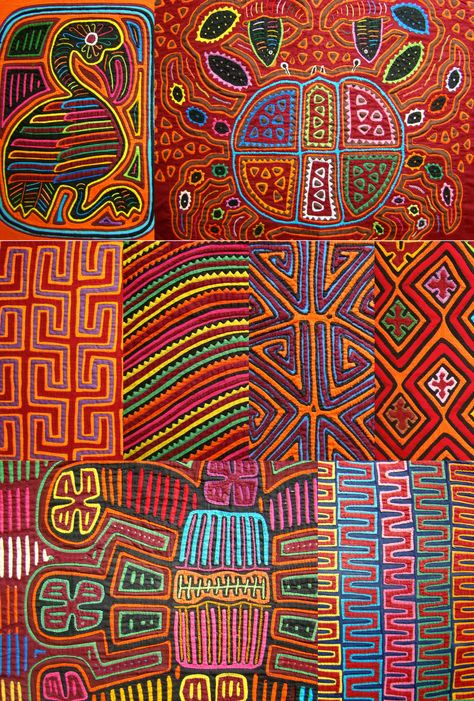 Molas are colorful appliqué panels hand crafted by the Kuna people of the San Blas Islands, Panama. Mola Patterns, Mola Art, Mola Mola, Guatemalan Textiles, San Blas Islands, Motifs Textiles, Reverse Applique, Colors And Patterns, San Blas