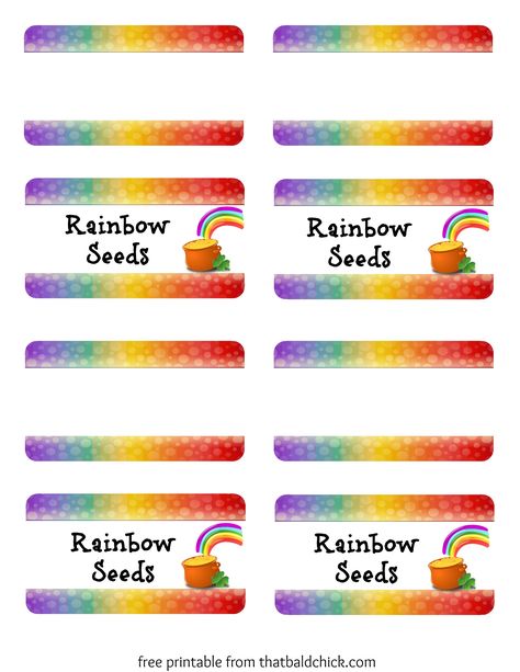 Rainbow Seeds Treat - free printable bag topper at thatbaldchick.com Rainbow Seeds Free Printable, Skittles Bag, Rainbow Ideas, Kids Crafts Easy, Watermark Ideas, Crafts Outdoor, Treat Bag Toppers, Avengers Superheroes, Kids Party Food