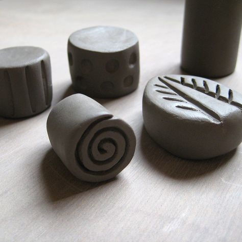 Pottery Stamps by Jude Allman, via Flickr How To Make Pottery, Ceramic Stamps, Modern Home Kitchen, Pottery Stamps, Ceramic Tools, Clay Stamps, Hand Carved Stamps, Ceramic Texture, Sculptures Céramiques