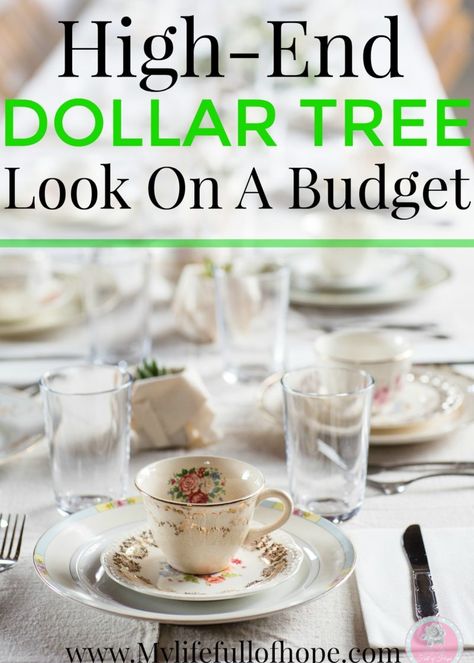 Creating a High-End Dollar Tree Tablescape and Decor Look On a Budget. Creating the look is easy to and afforable to do. let me show you how with these 4 easy ways. Garden Party On A Budget, En Blanc Party Table Settings, Dollar Tree Table Setting, Dollar Tree Table Decor, Frugal Wedding, There Is Always Hope, Light Fixtures Bathroom Vanity, Brunch Table, Money Saving Mom