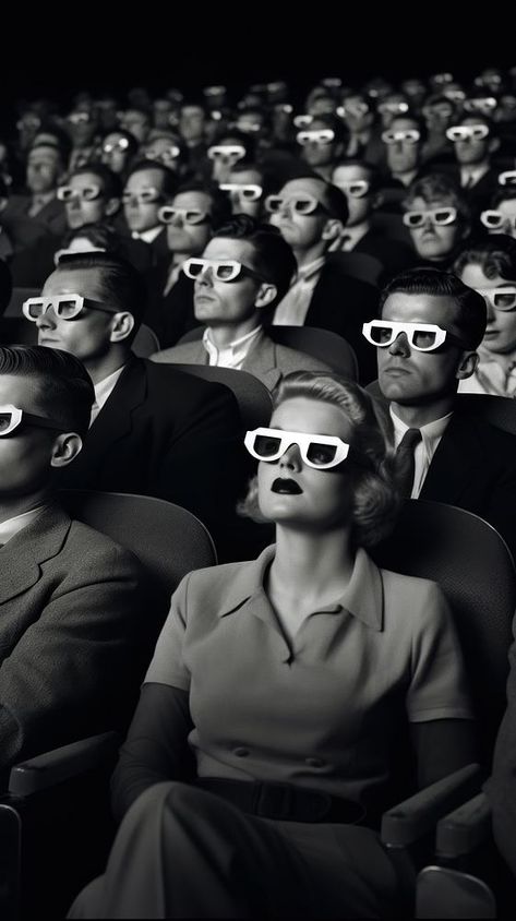 Vintage people watching movie in the cinema wearing 3d black lens glasses photography portrait adult. AI generated Image by rawpixel. | premium image by rawpixel.com / Pitcha Benrohman Movie Theater Photography, Black And White Aesthetic Vintage Wallpaper, 3d Glasses Aesthetic, Retro Cinema Aesthetic, Cinema Aesthetic Photography, People Watching Aesthetic, Cinema Aesthetic Wallpaper, Vintage Cinema Aesthetic, Movie Cinema Aesthetic