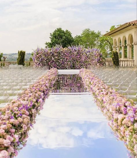 Garden Wedding Aisle, Mirrored Aisle, Outside Wedding Ceremonies, Shaadi Decor, Small Private Wedding, Wedding Aisles, Cliveden House, Wedding Ceremony Setup, Wedding Ambiance