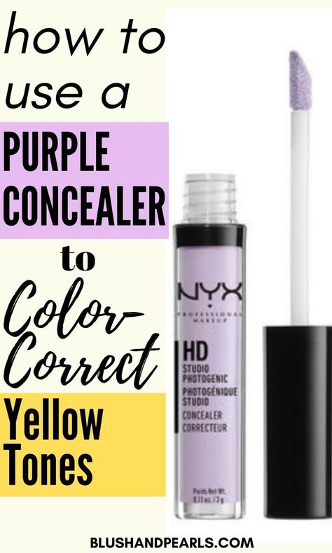 How To Use A Purple Concealer to Color-Correct Yellow Skin Tones. | nyx cosmetics hd concealer purple | best drugstore concealer full coverage | amazon makeup products | makeup tips to correct yellow skin tone | how to apply concealer to color correct | best full coverage concealer | drugstore makeup must haves | #nyxcosmetics #drugstoremakeup Concealer Drugstore, Colour Correcting Concealer, Purple Concealer, Drugstore Makeup Must Haves, Best Full Coverage Concealer, Nyx Concealer, Green Concealer, Best Drugstore Concealer, Yellow Concealer