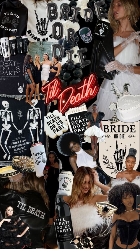 Anti Bride Bachelorette, Rip To My Last Name Bachelorette Party, Bachelorette Weekend Theme Ideas, Black Lace Bachelorette Party, Rip Bach Theme, Edgy Bachelorette Party Theme, Witchy Bachelorette Party Decor, Best Bachelorette Themes, Leather And Lace Bachelorette Party