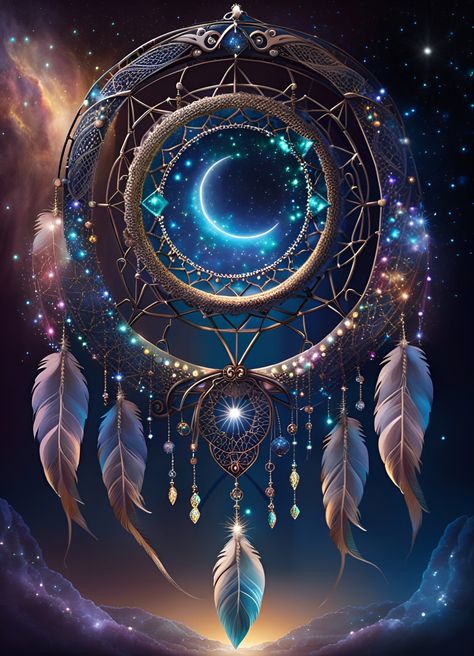 Fantasy art of a celestial dreamcatcher glowing with moon and stars Dreamcatcher Artwork, Dream Catcher Wallpaper Iphone, Dreamcatcher Art, Dreams Catcher, Wolf Dreamcatcher, Moon Stars Art, Iphone Wallpaper Texture, Dreamcatcher Design, Beautiful Dream Catchers