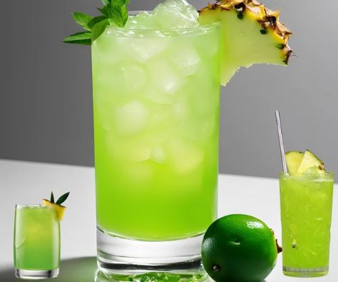 Vodka Midori Pineapple Juice: A Refreshing Summer Delight - All Juice Corner Shots With Vodka, Midori Drinks, Treat Making, Vodka Lemonade, Jungle Juice, Coconut Rum, Favorite Appetizers, Maraschino Cherry, Pineapple Juice