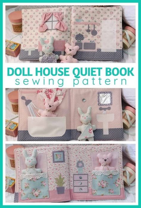 Diy Doll Sewing Pattern, Diy Felt Doll House, Doll House Pattern, Quiet Book Doll House, Busy Book Ideas, House Quiet Book, Felt Doll House, Quiet Book Pages, Book Sewing