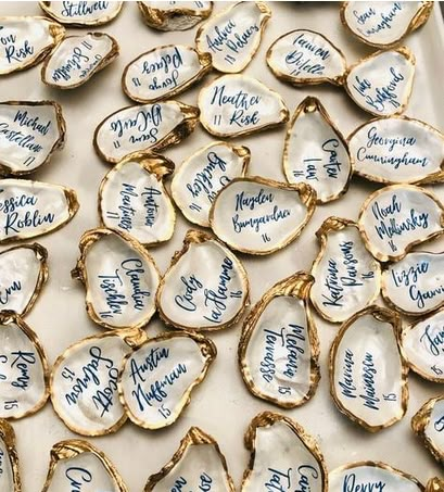 Oyster Shell Place Cards, Oyster Wedding, Shell Place Cards, Placecards Wedding, Place Cards Wedding, East Coast Wedding, Vero Beach Fl, Future Wedding Plans, Coastal Wedding