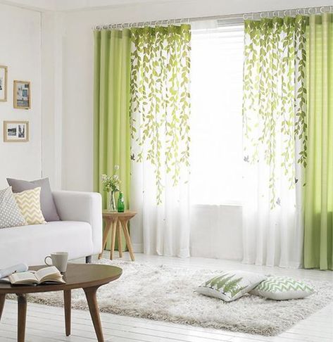 Lime Green and White Leaf Print Poly/Cotton Blend Country Living Room Curtains Country Living Room Curtains, Green Curtains Living Room, Chartreuse Decor, Pretty Living Room, Summer Window, Living Room Curtains, Living Room Decor Curtains, Green Curtains, Room Curtains