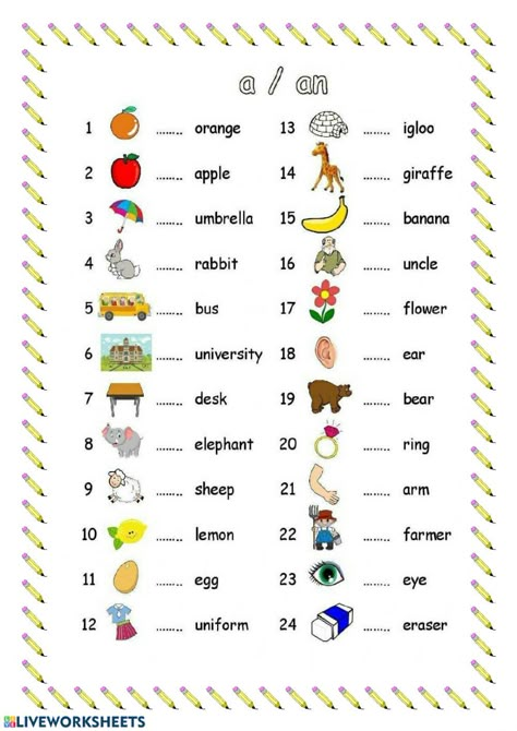 A or an - Interactive worksheet Use A And An Worksheet, Use Of A And An Worksheet For Kids, A Or An Worksheet For Grade 1, Using A And An Worksheet, A And An Worksheets For Grade 1, Articals Worksheet Grade 1, Use Of A And An Worksheet, English Ukg Worksheet, A And An Worksheets Kids